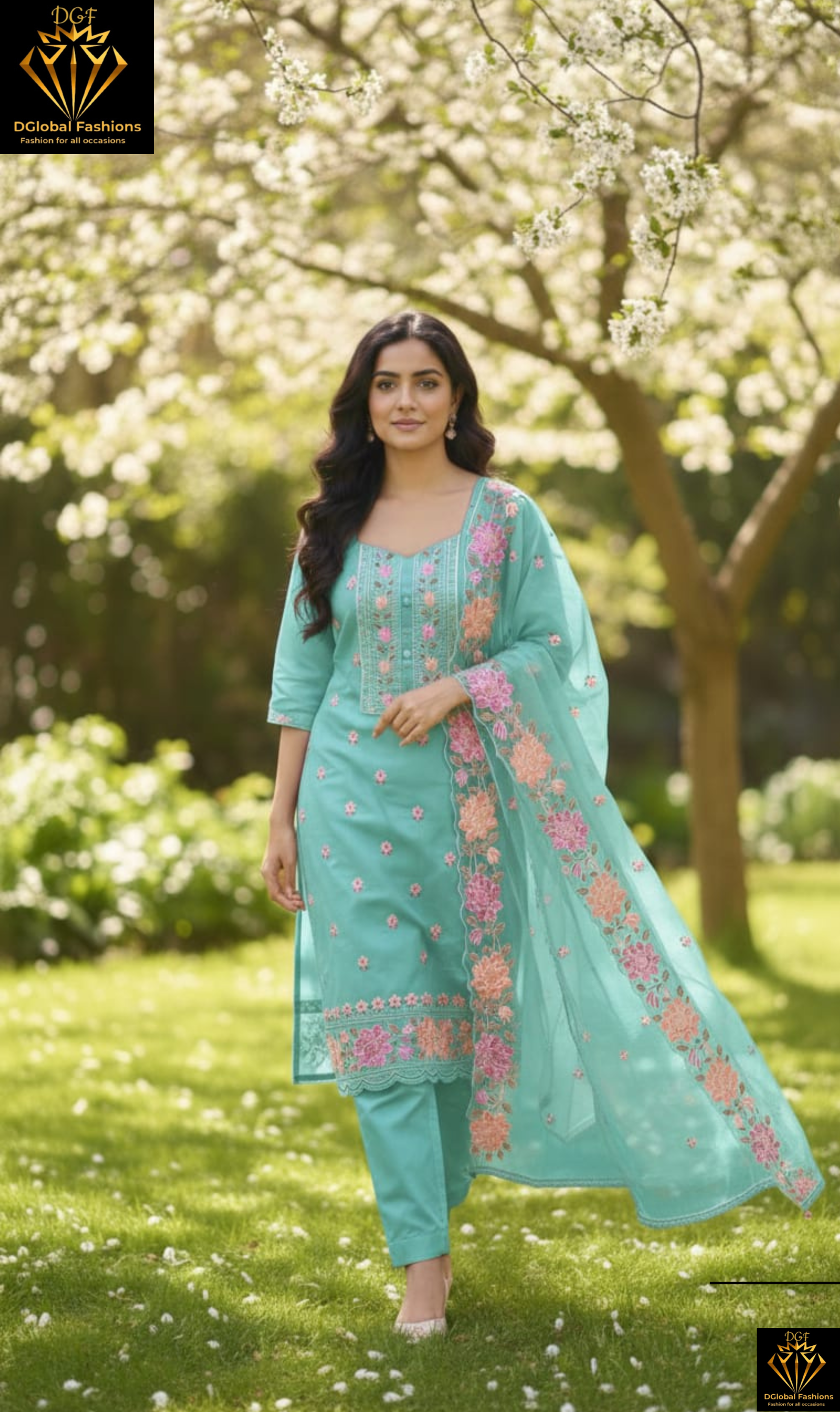 Cotton Silk Embroidery Kurta Pant Set with Floral Dupatta