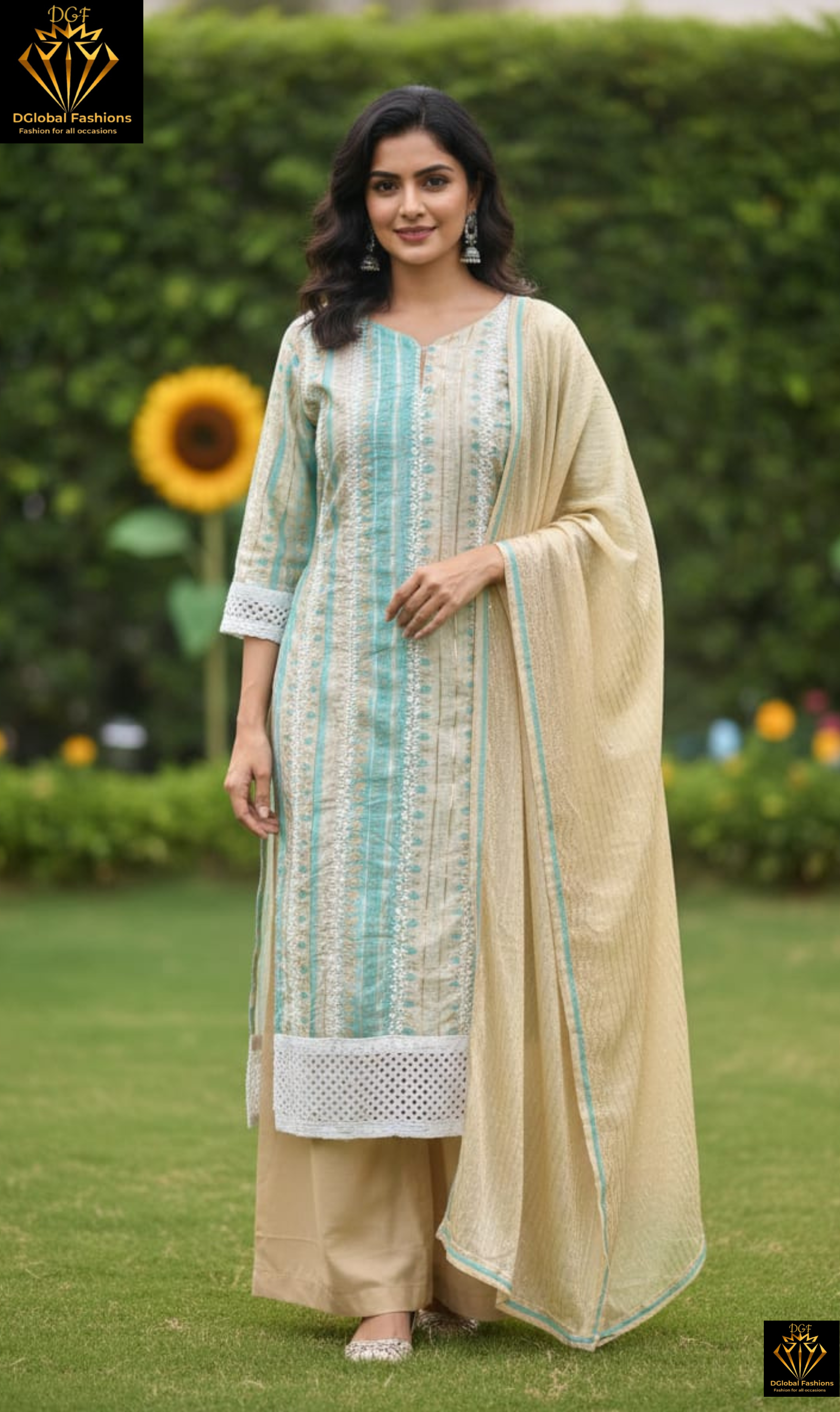 Cotton Lace Work Kurta Palalzzo Suit Set with Dupatta