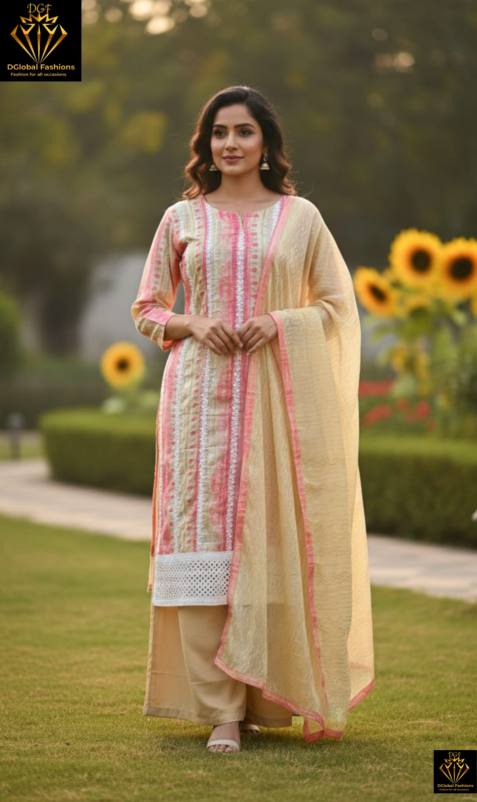Cotton Lace Work Kurta Palalzzo Suit Set with Dupatta