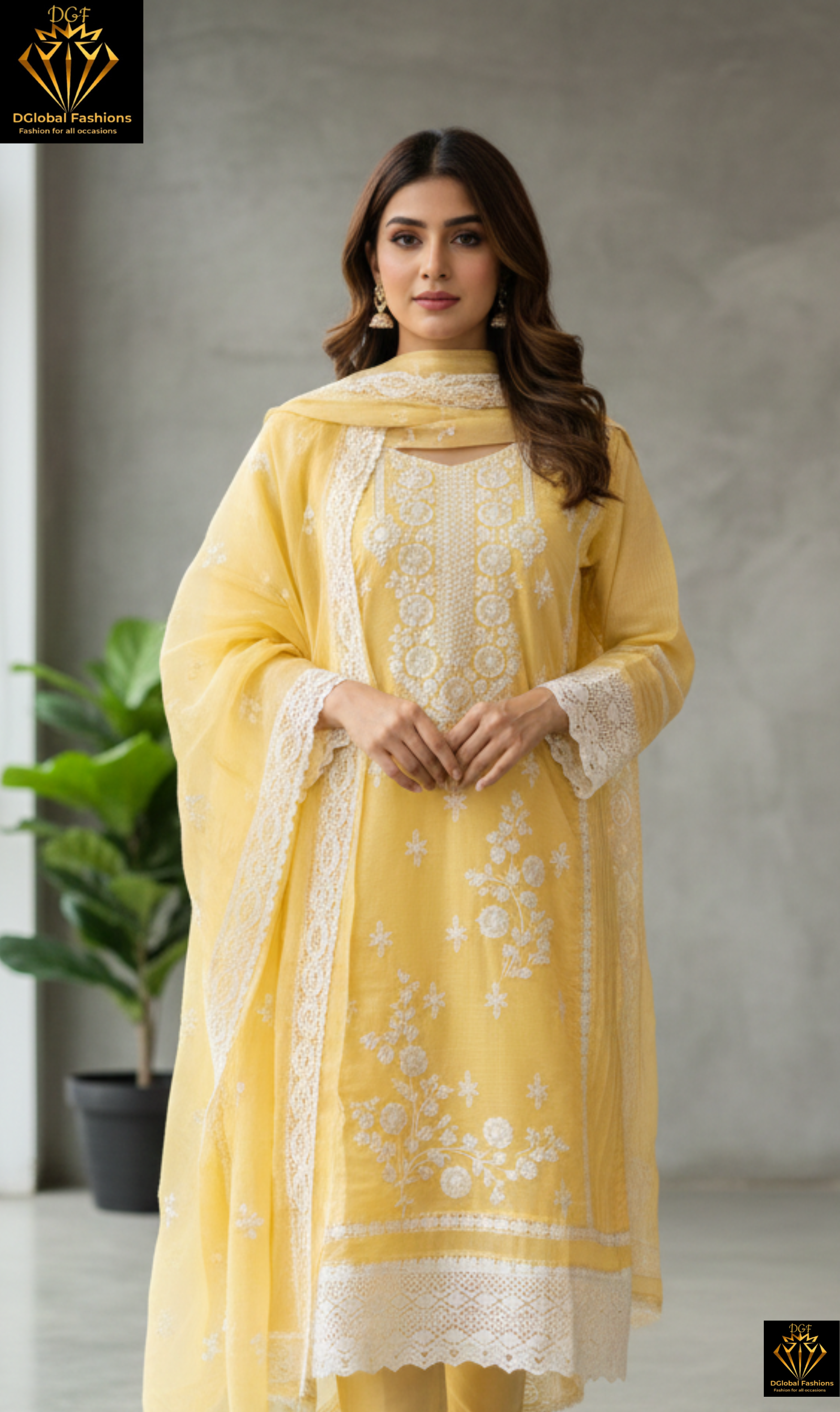 Kota Fabric Lace Embroidery Kurta Pant & Dupatta Suit Set
