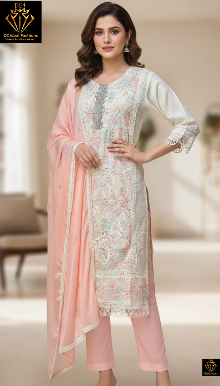 Cotton Silk Blend Kurta Suit Set with Palazzo & Dupatta