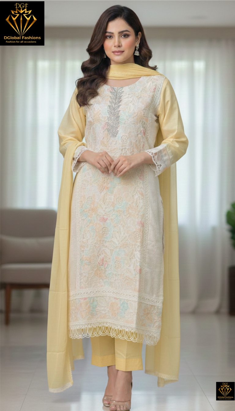 Cotton Silk Blend Kurta Suit Set with Palazzo & Dupatta