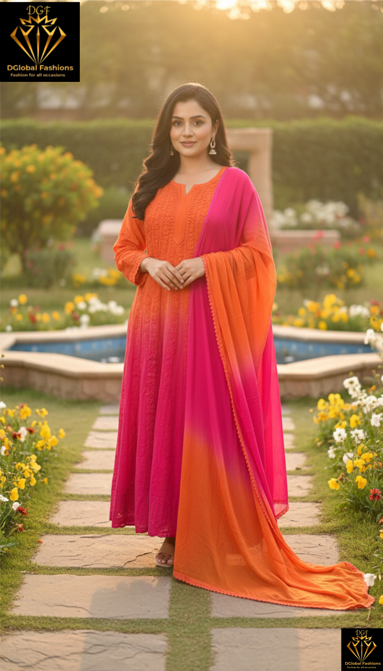 Lucknowi Chikankari Ombré-Dyed Georgette Anarkali Suit