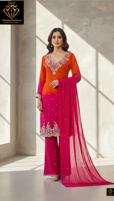 Chinon Suit Set with Pearl, Cutdana & Sequin Embellishment