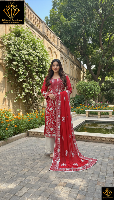 Phulkari Georgette Suit Set with Floral Embroidery