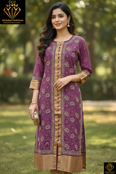 Lucknowi Chikankari Sherwani-Style Shadow Work Kurti in Kota Doriya with Zari Panel & Border