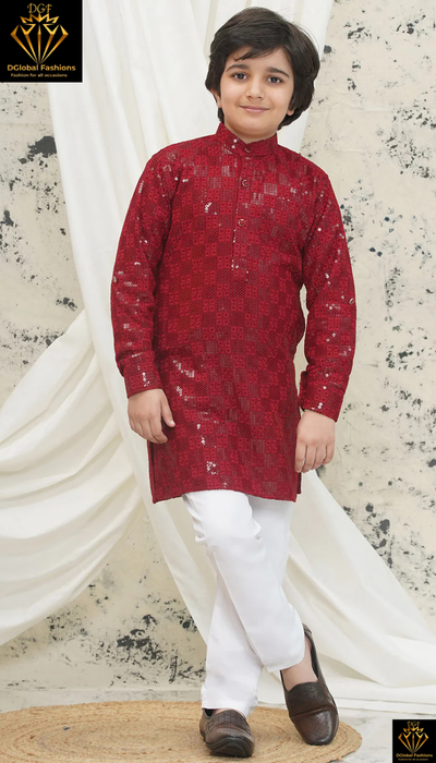 Boys Chikankari Kurta with Sequin Work