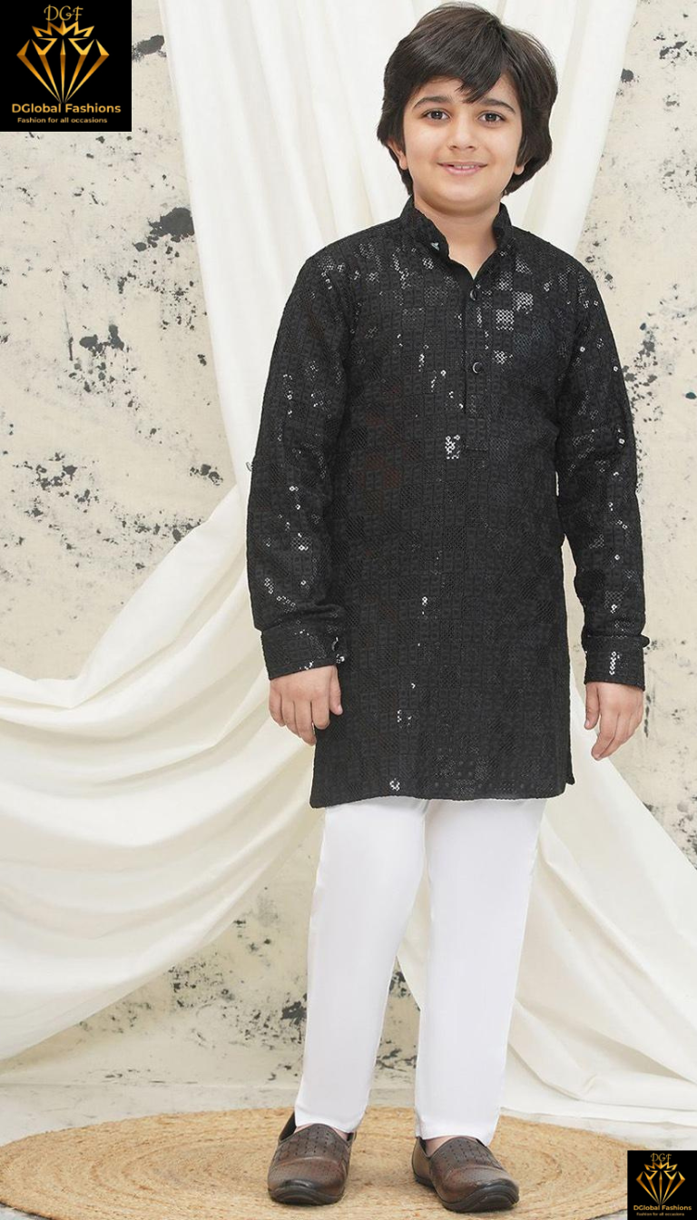 Boys Chikankari Kurta with Sequin Work