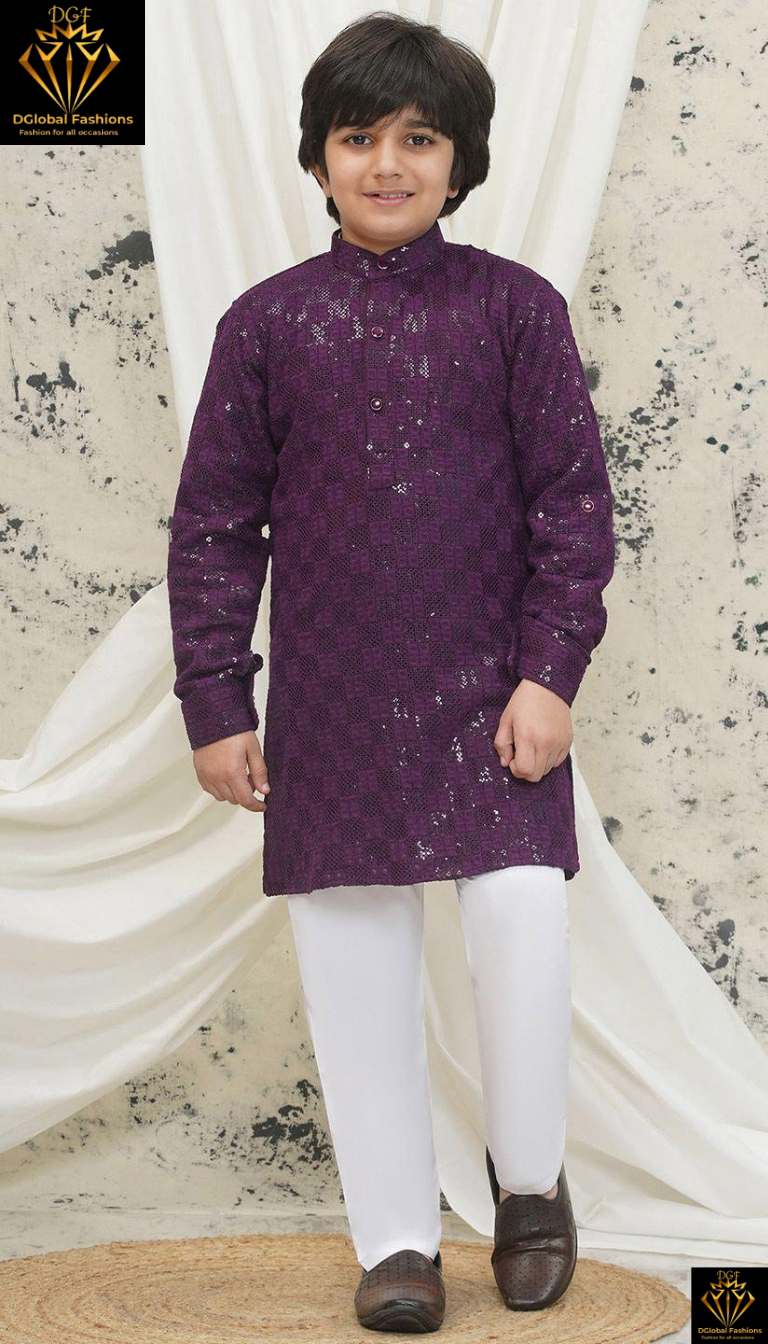 Boys Chikankari Kurta with Sequin Work