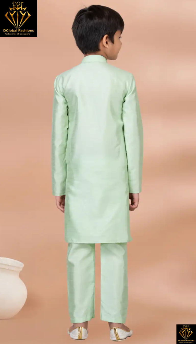 Pista Green Banarasi Silk Kids Kurta Pyjama Set