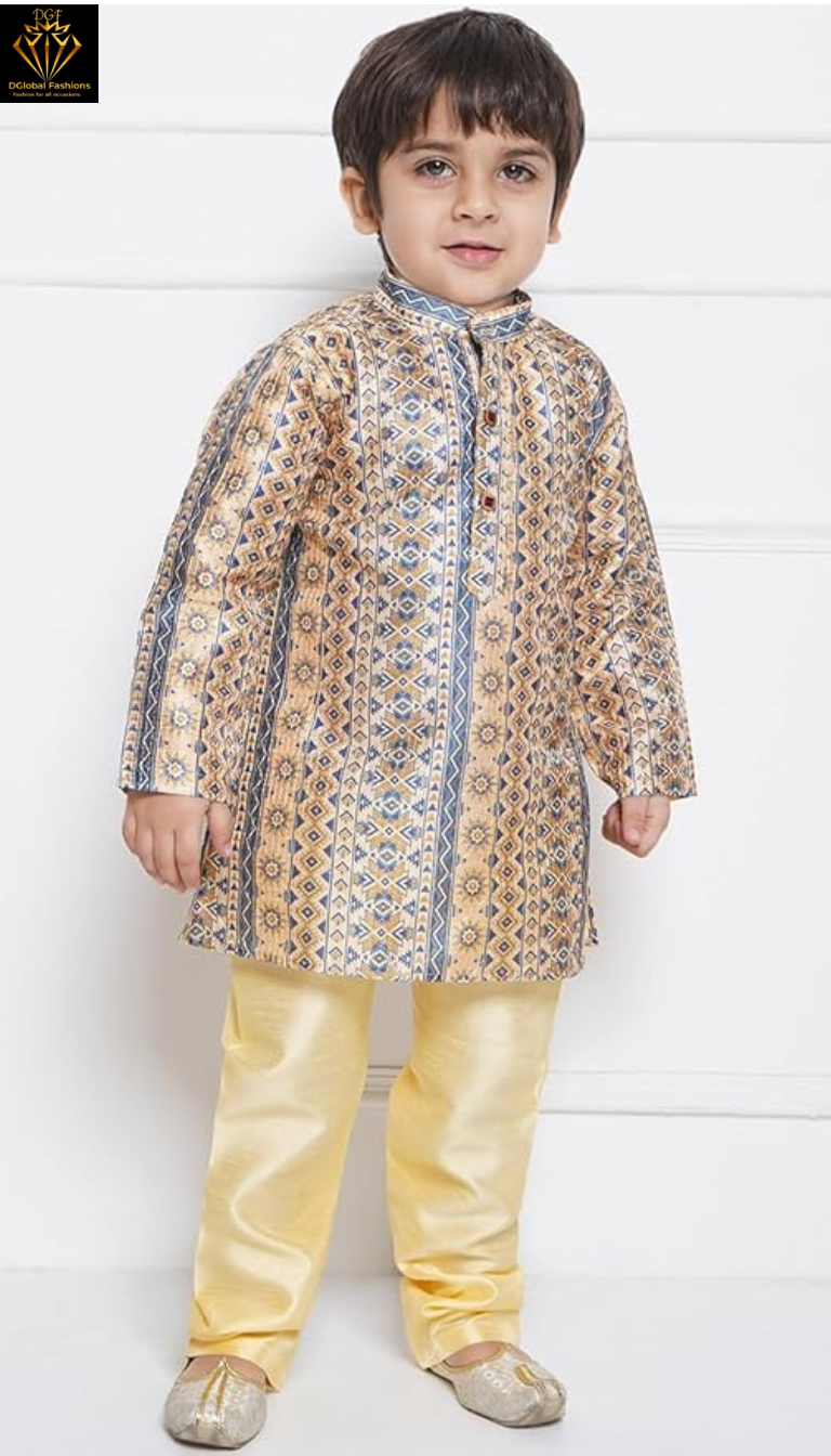Boys Cotton Satin Printed Kurta Pajama Set – Kids Festive & Ethnic Wear