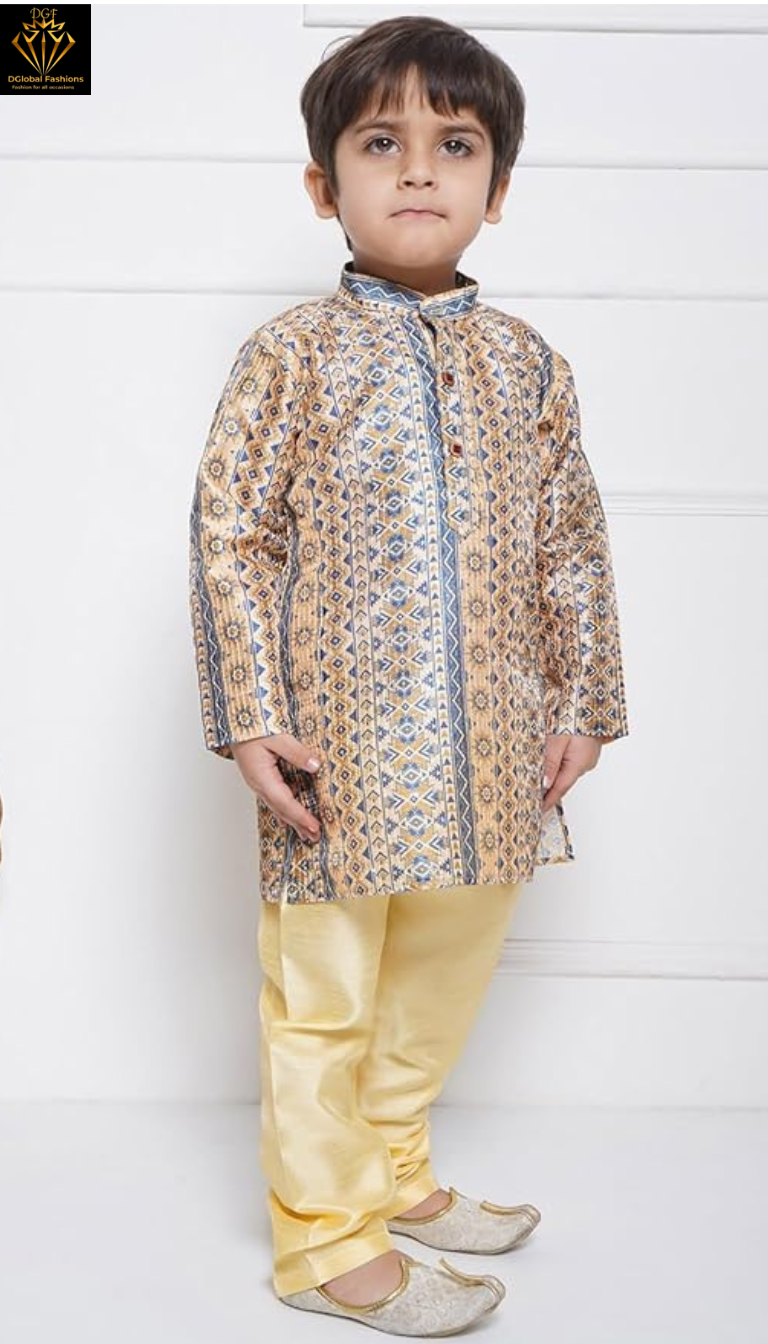 Boys Cotton Satin Printed Kurta Pajama Set – Kids Festive & Ethnic Wear