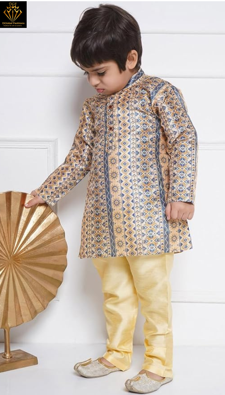 Boys Cotton Satin Printed Kurta Pajama Set – Kids Festive & Ethnic Wear