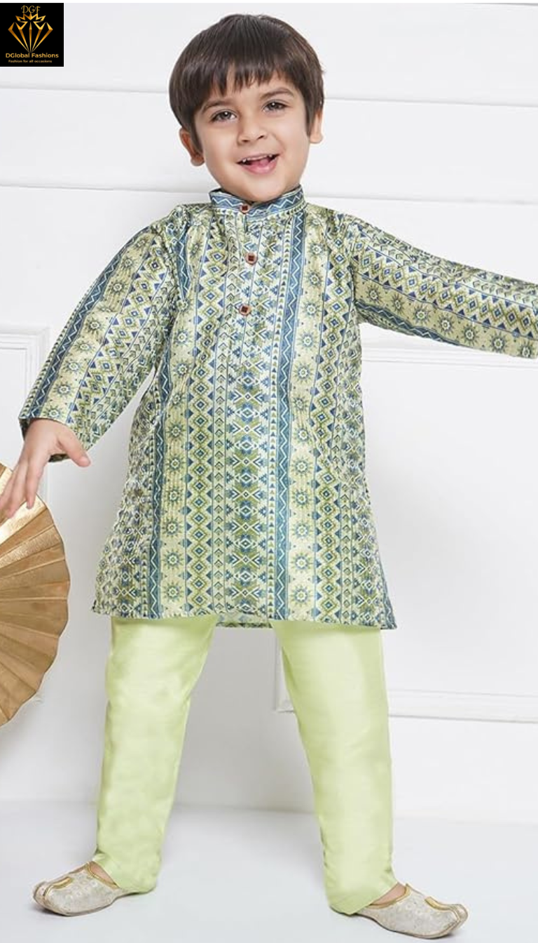 Boys Cotton Satin Printed Kurta Pajama Set – Kids Festive & Ethnic Wear
