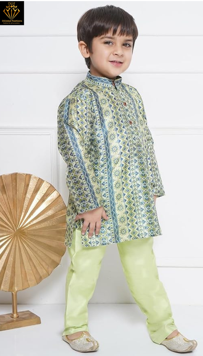 Boys Cotton Satin Printed Kurta Pajama Set – Kids Festive & Ethnic Wear