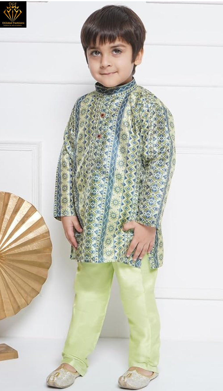 Boys Cotton Satin Printed Kurta Pajama Set – Kids Festive & Ethnic Wear