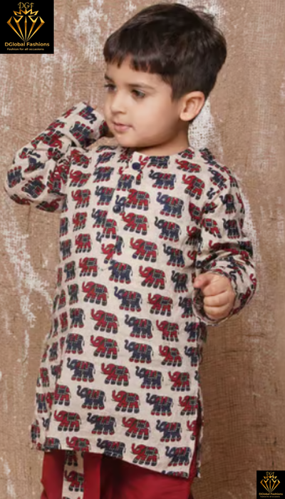 Elephant Printed Kurta & Dhoti Set for Kids