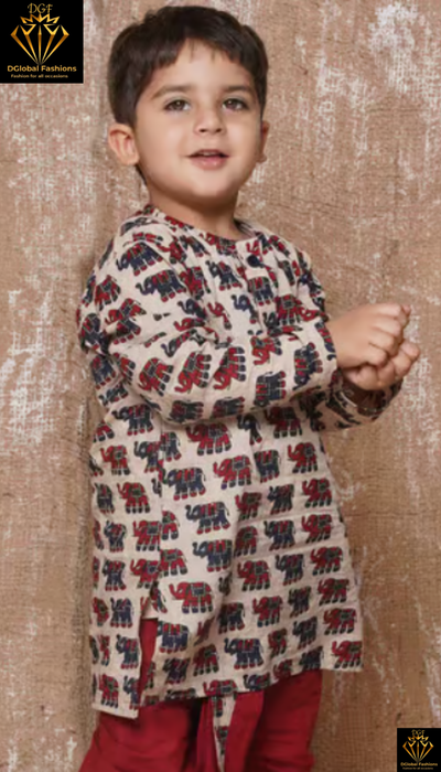Elephant Printed Kurta & Dhoti Set for Kids