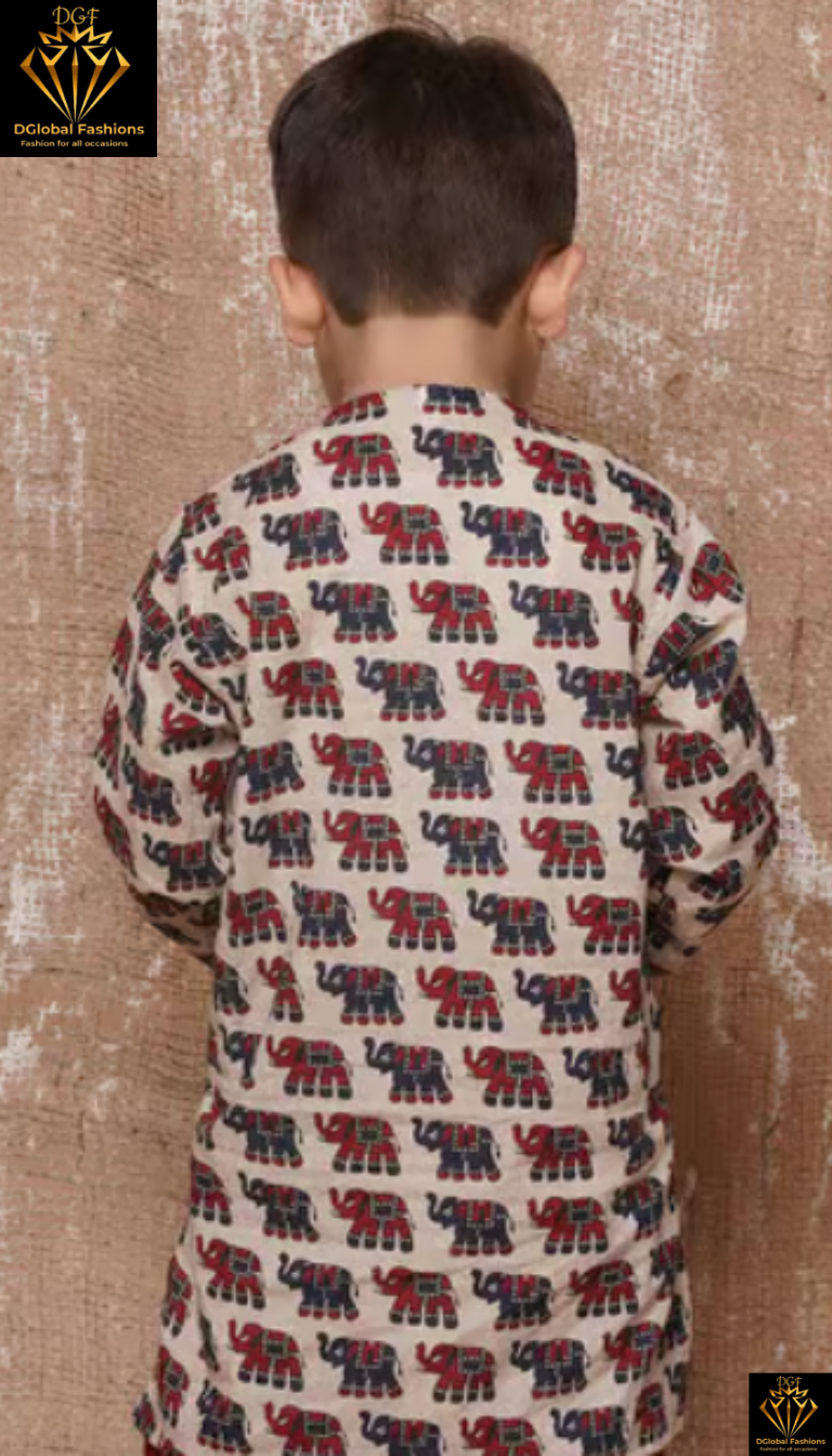 Elephant Printed Kurta & Dhoti Set for Kids