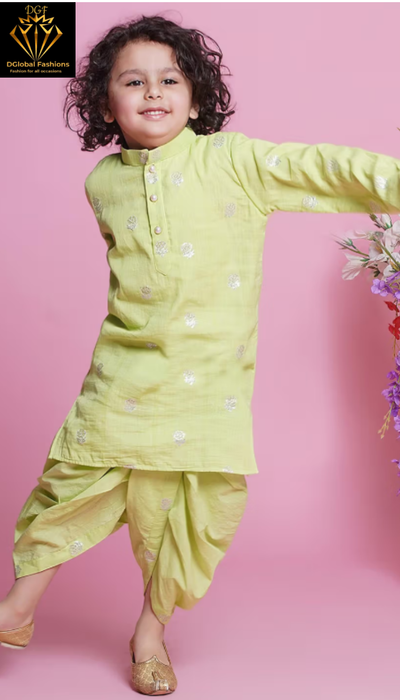 Boys Cotton Rose Zari Embroidered Kurta with Dhoti