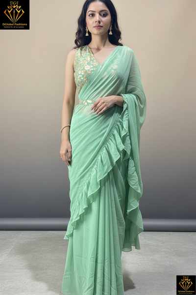 Printed Pre-Draped Saree with Stitched Blouse Ready-to-Wear Saree