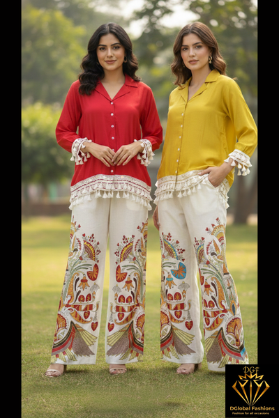 Co-Ord Set Muslin Silk Shirt with Linen Pants