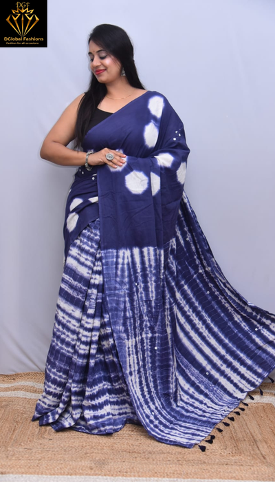 Organic Cotton Hand-Dyed Shibori Saree