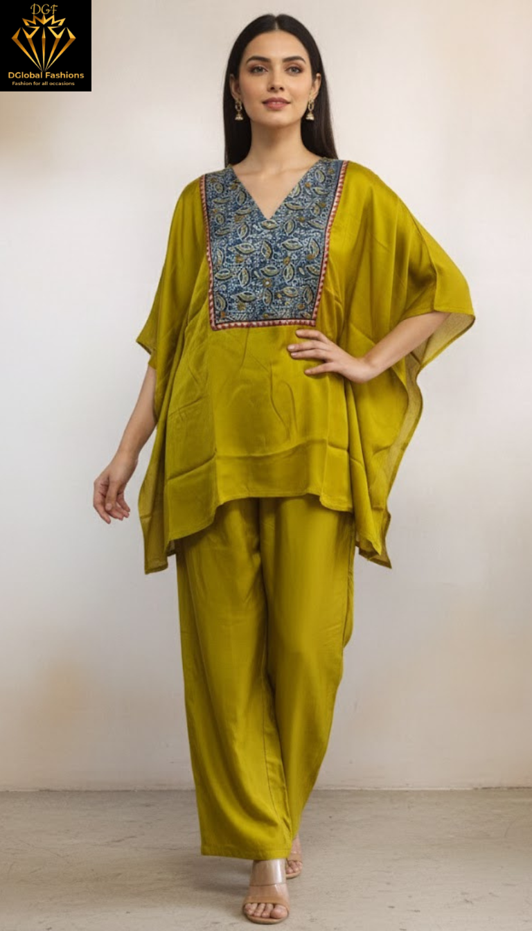 Modal Silk Hand Block Ajrakh Kaftan Co-Ord Set