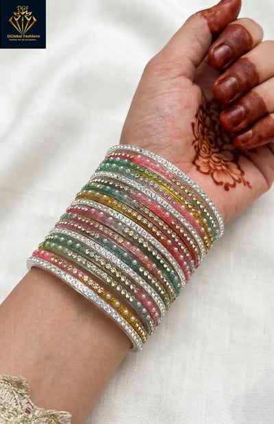 Colorful Glass Bangles Set with Pearl  Nag bangles