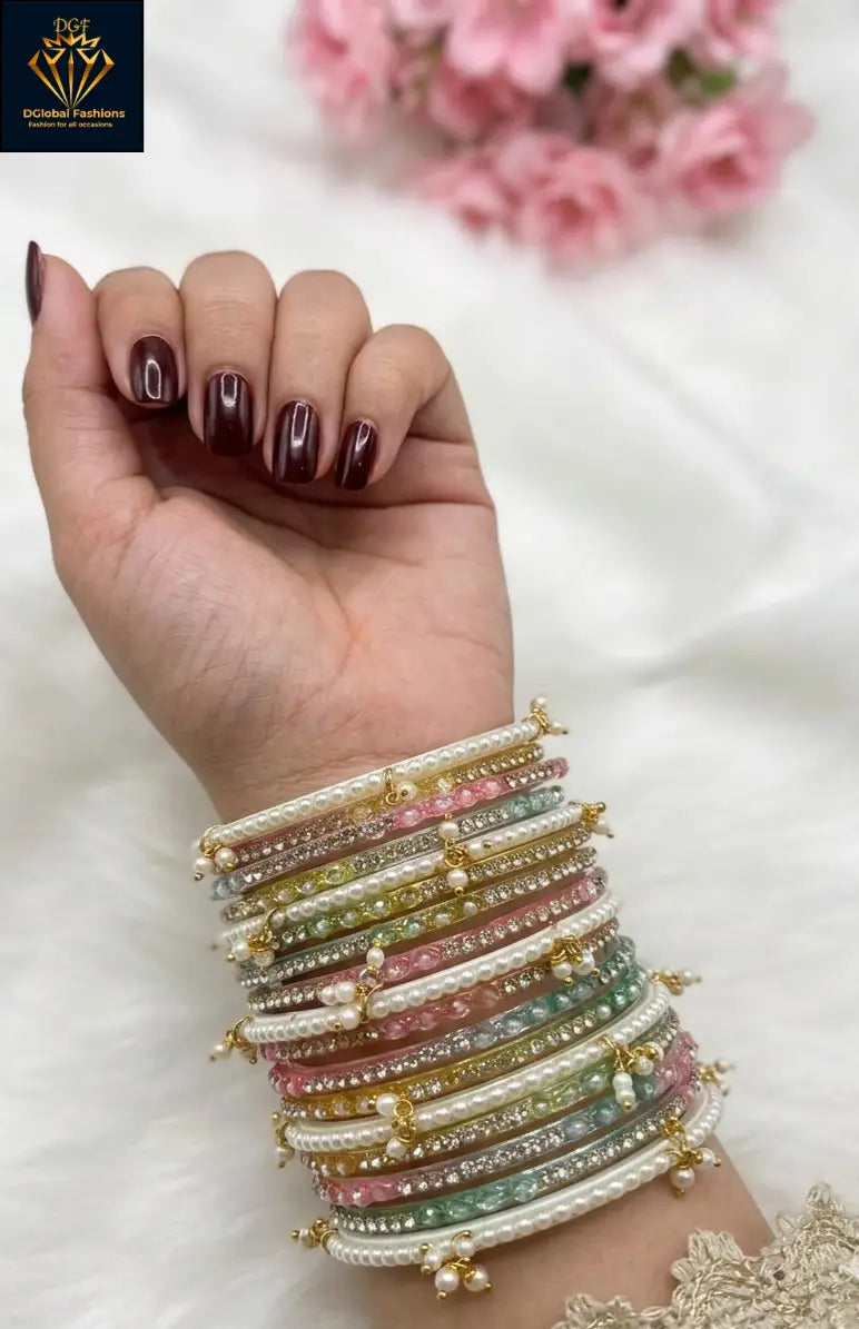 Colorful Glass Bangles Set with Pearl  Nag bangles