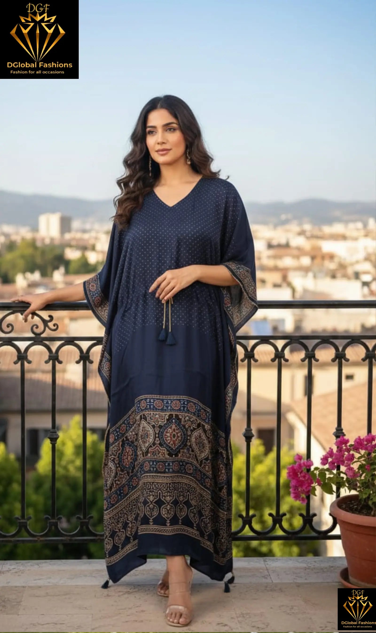 Pure Modal Silk Hand-Block Ajrakh Kaftan