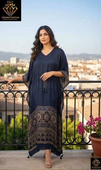 Pure Modal Silk Hand-Block Ajrakh Kaftan