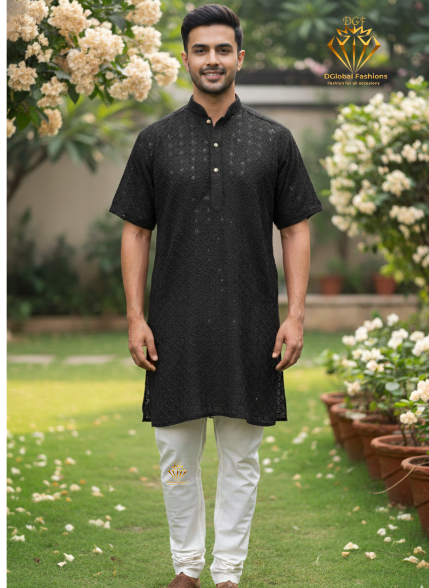 Men’s Chikankari Sequin Short Kurta