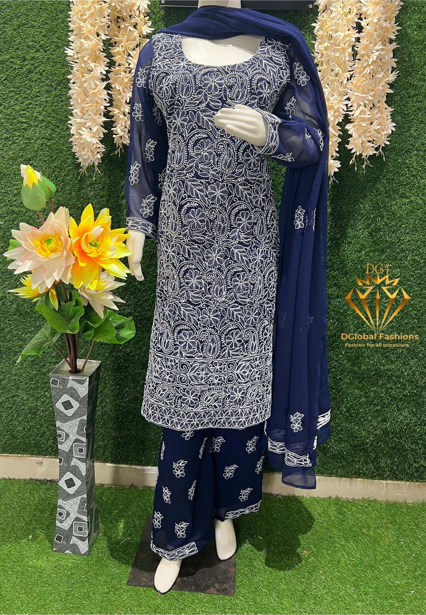 Lucknowi Chikankari Suit with Full Jaal Hand Embroidery