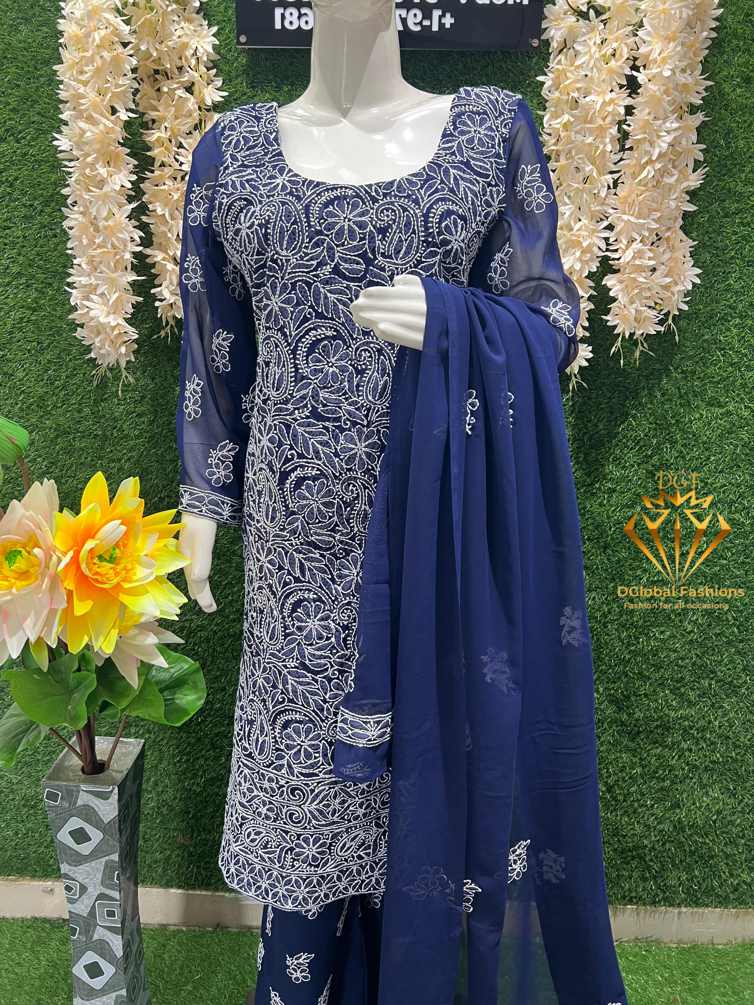 Lucknowi Chikankari Suit with Full Jaal Hand Embroidery