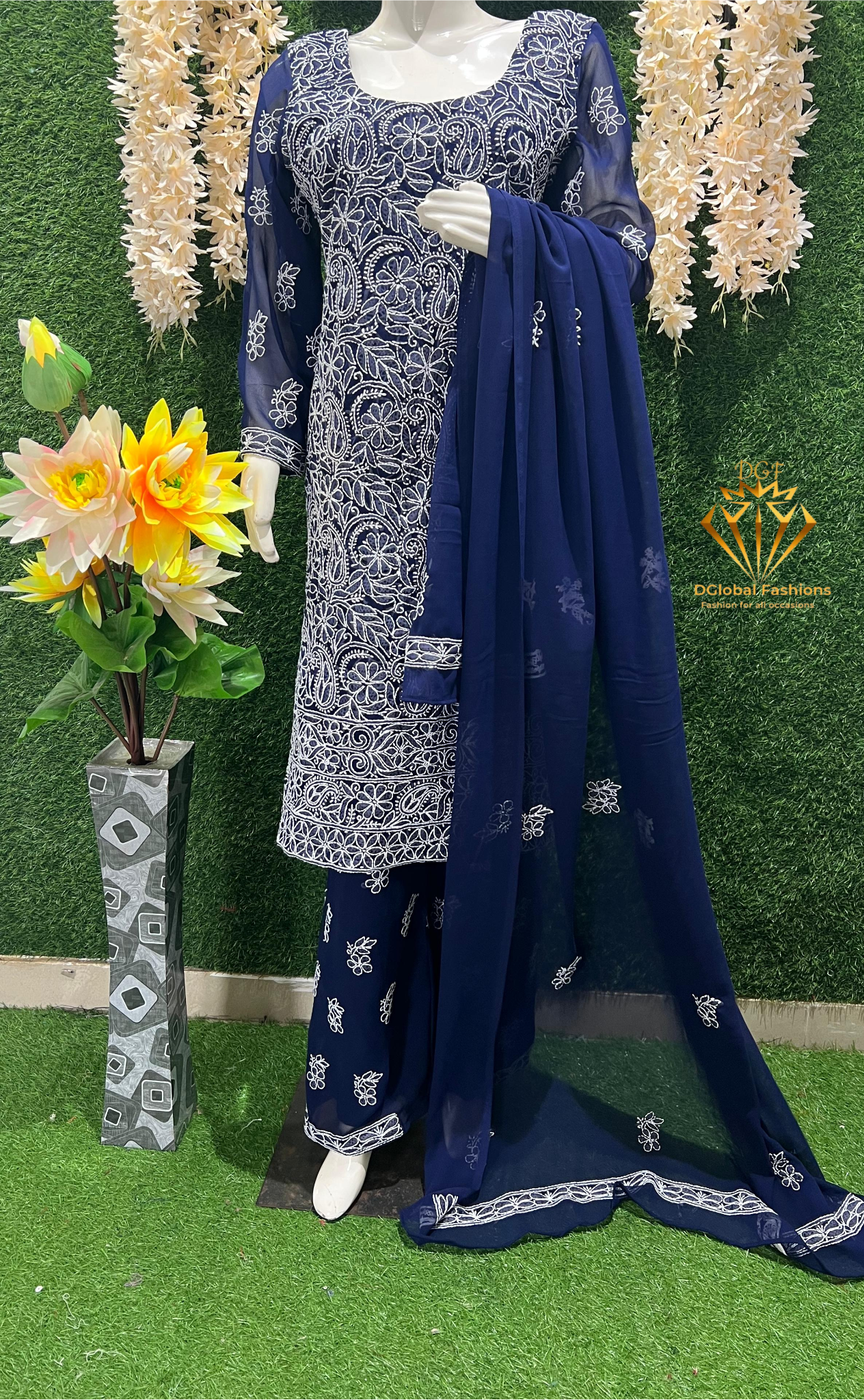 Lucknowi Chikankari Suit with Full Jaal Hand Embroidery