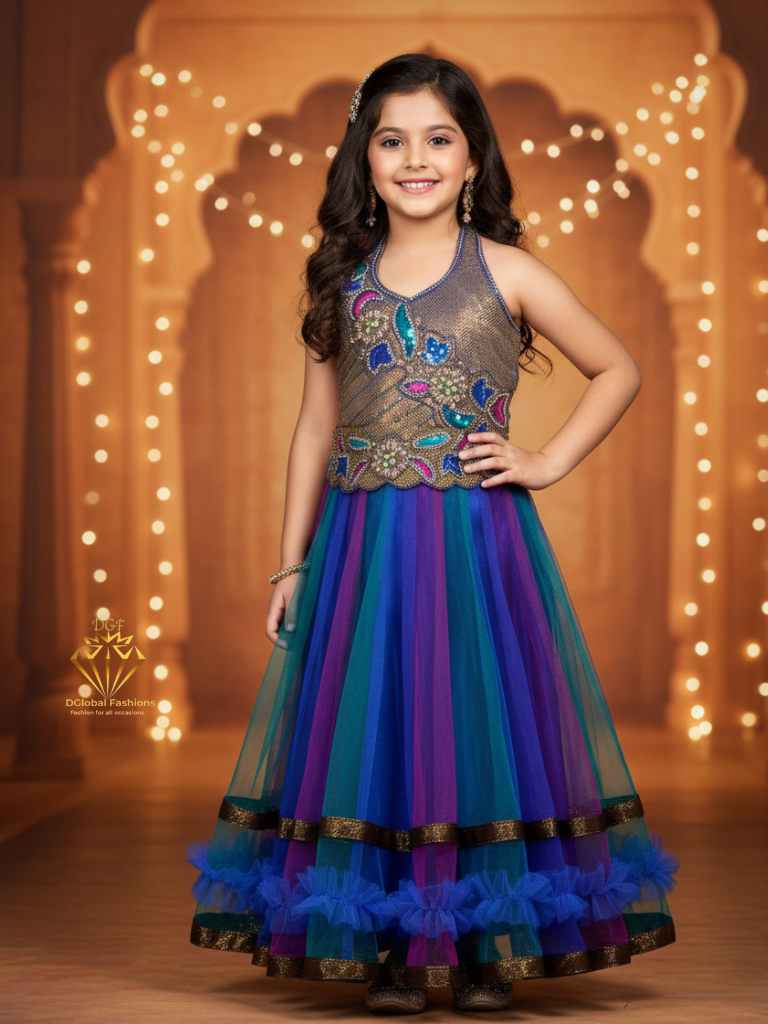 Multicolor Party Wear Lehenga Choli with Embroidered Blouse