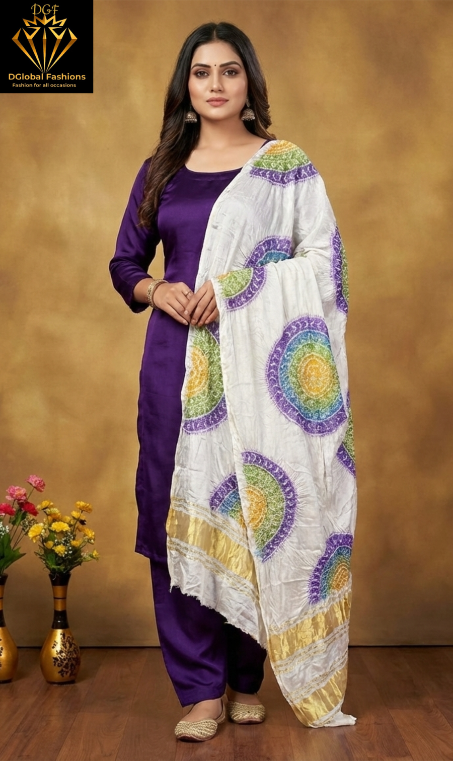 Modal Silk 3-Piece Bandhani Unstitched Suit Set