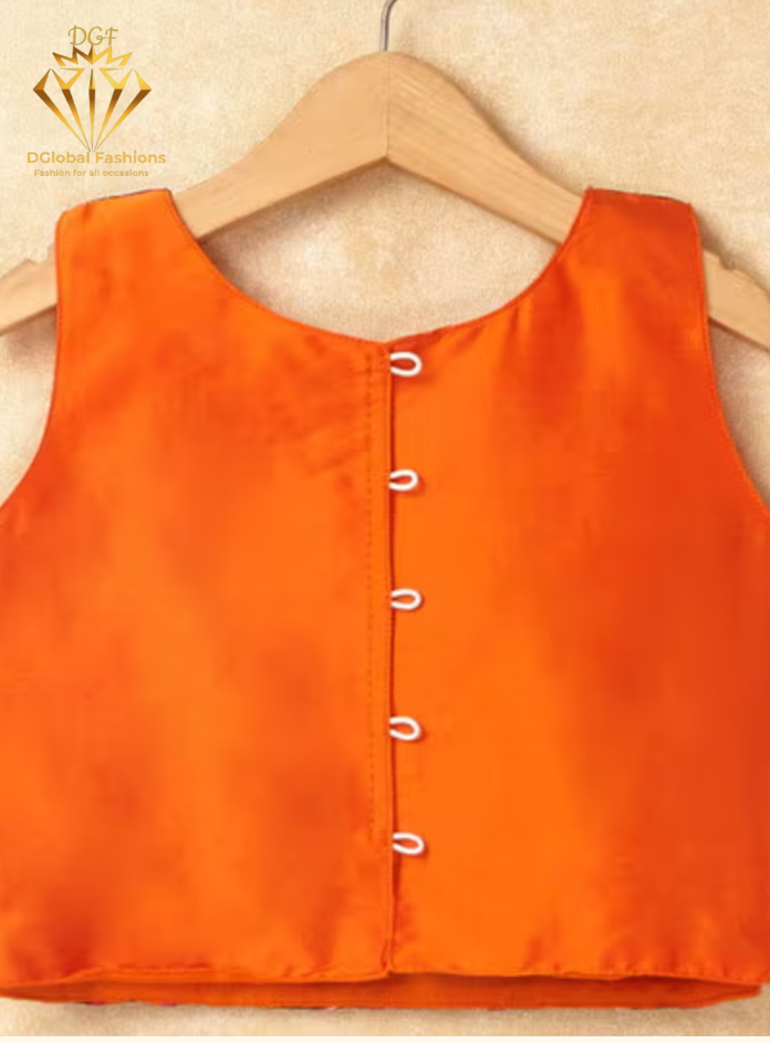 Girls Orange & Black Embroidered Ready to Wear Lehenga & Blouse With Dupatta