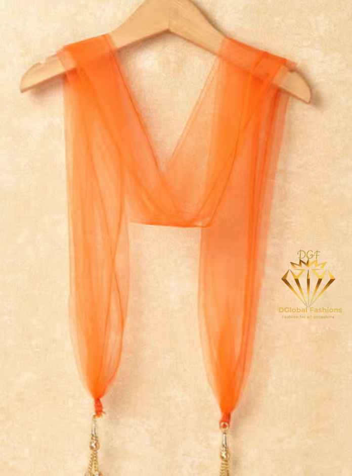 Girls Orange & Black Embroidered Ready to Wear Lehenga & Blouse With Dupatta