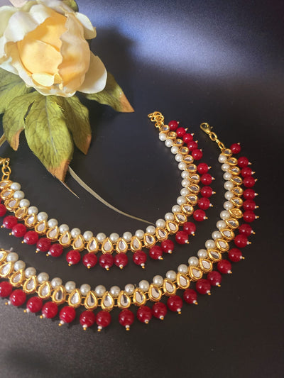 Back meena kundan anklet with ruby beads