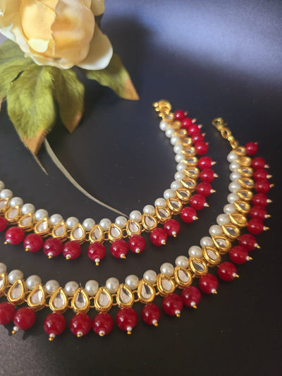 Back meena kundan anklet with ruby beads