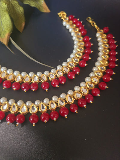 Back meena kundan anklet with ruby beads