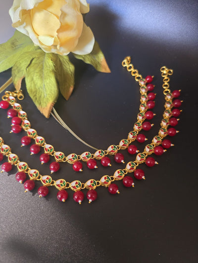 Kundan anklet with back meena