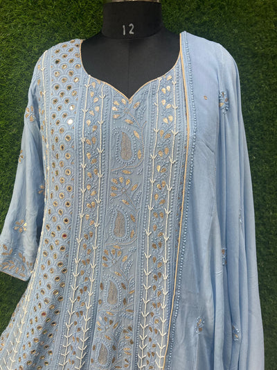 Lucknowi chikankari anarkali with gota patti work