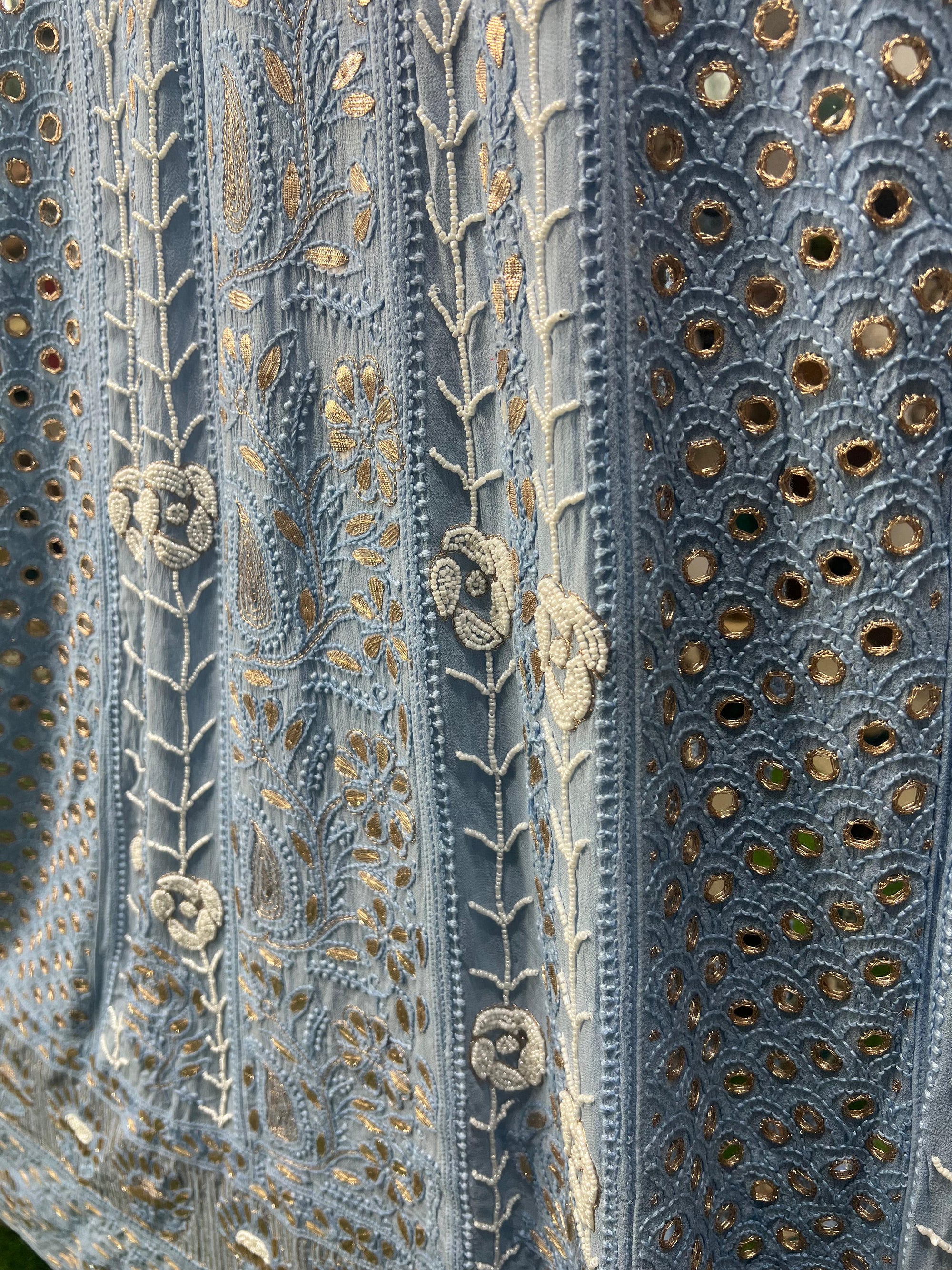 Lucknowi chikankari anarkali with gota patti work