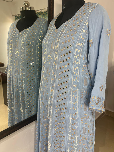 Lucknowi chikankari anarkali with gota patti work