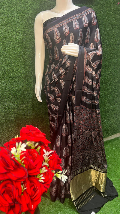 Modal silk saree with ajrakh