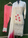 Embroidered kurta set with printed pants and dupatta