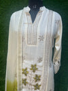 Embroidered kurta set with printed pants and dupatta